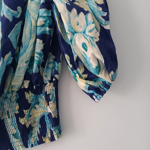 NWT Antica Sartoria Smocked Paisley Off Shoulder Puff Sleeve Cotton Top OS - Picture 4 of 7